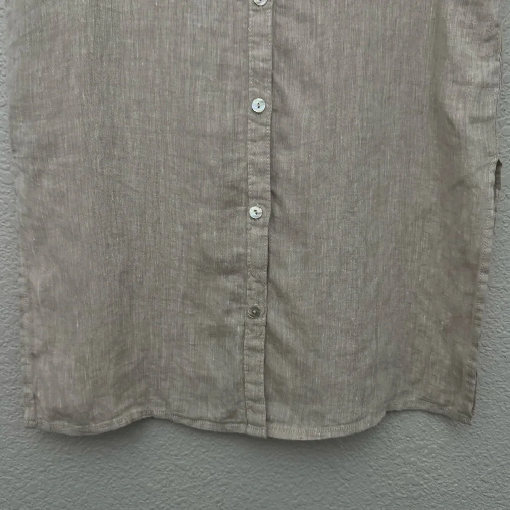 Tahari 100% Hemp Button Front Sleeveless Tunic Top Beige Size XS